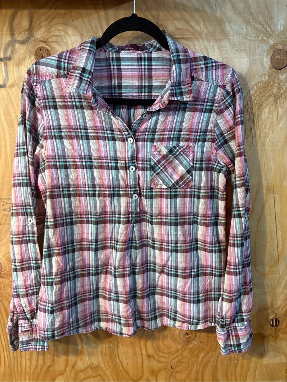 Prana Pink and Green Plaid Button-Front Shirt